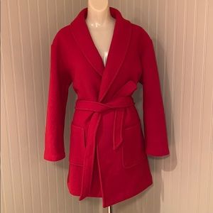 J. Crew Mercantile Red Belted Wool Coat